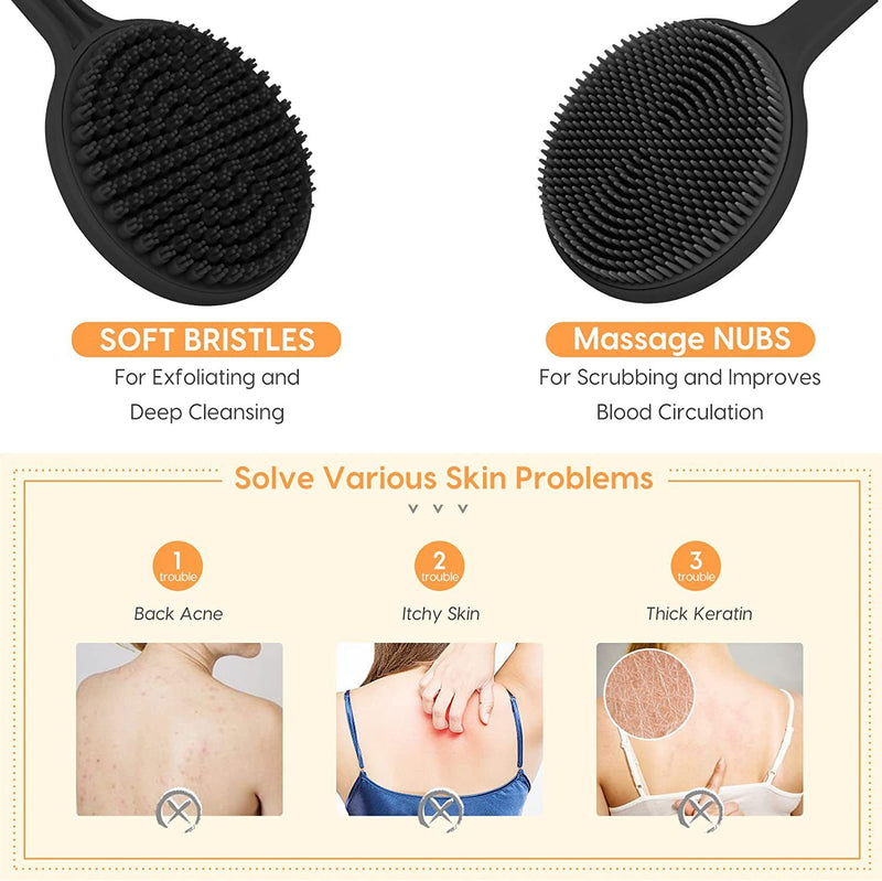 Silicone Back Massage Bath Brush Suitable For Shower Washcloth Belt Long Handle Double-sided